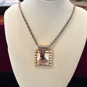 Gold-Tone Square Pendant Necklace - Elegant Women's Jewelry